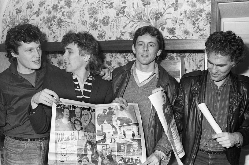 Golden Earring and Dick Maas at Album presentation Golden Earring NEWS LP February 23 1984 Hilversum - Red Bullet Offices